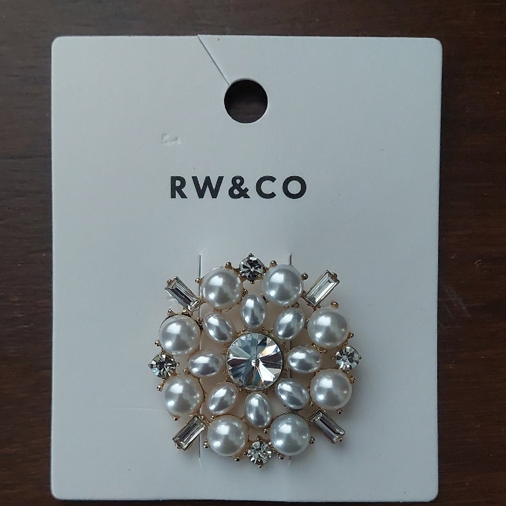RW&CO. Pearl and Crystal Brooch - Gold and Silver